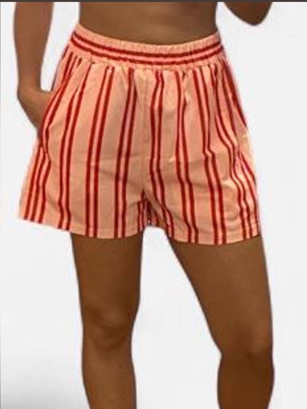Striped White and Red High-Waist Women's Boxing-Style Summer Shorts